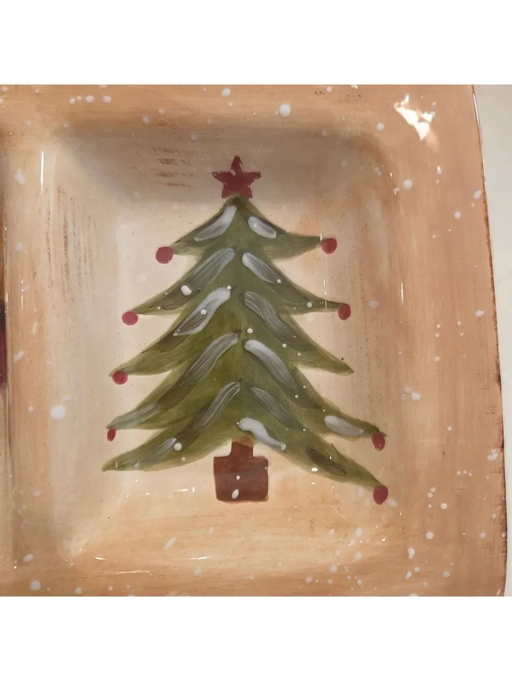 Hand-Painted Ceramic Christmas Snack Tray with Santa, Reindeer, Snowman, and Fir